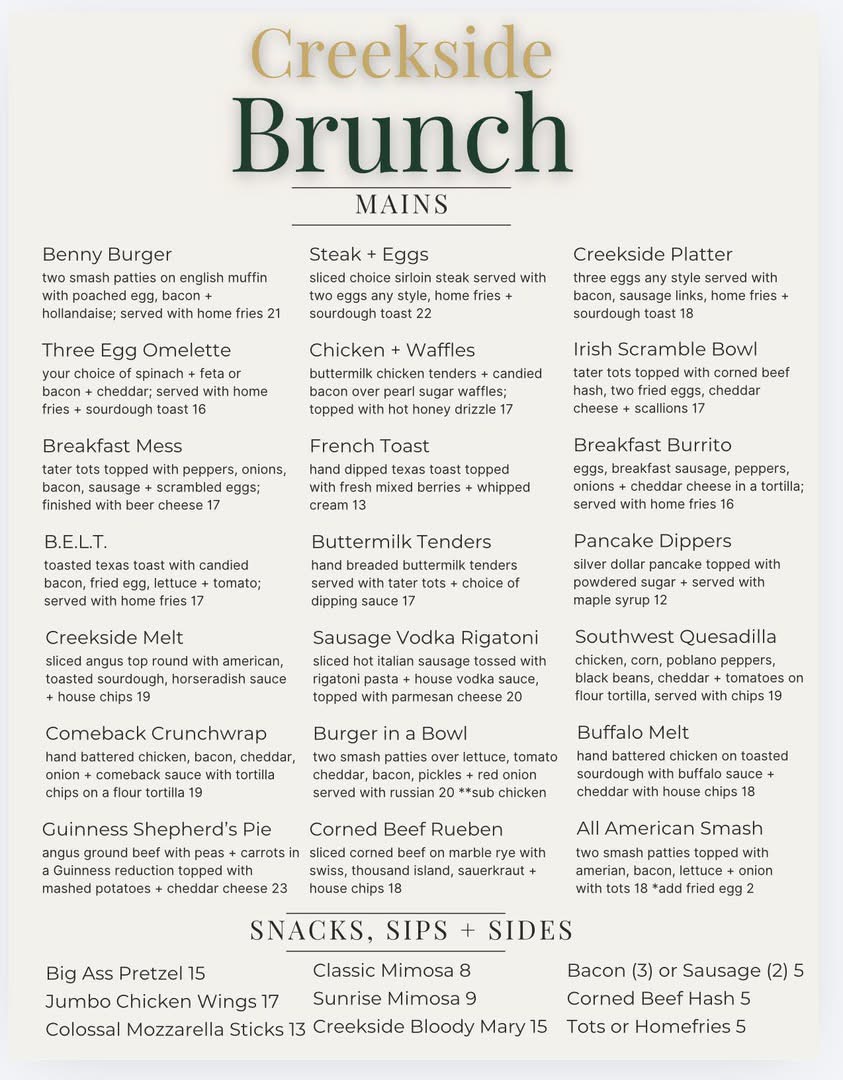 Creekside Brunch Menu